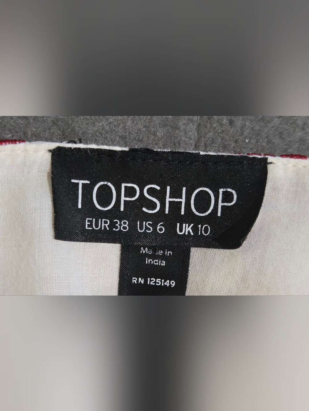Topshop Embroidered Boho Peasant Blouse Red White Tie Front US 6 - Picture 4 of 7